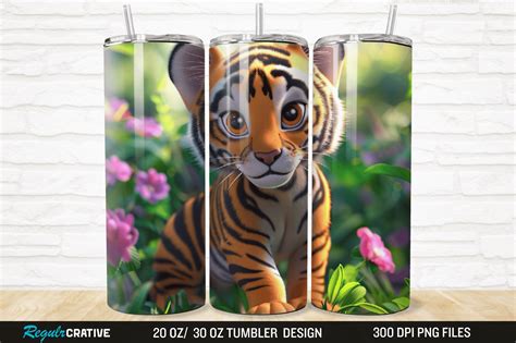 3D Cartoon Baby Tiger Cub Tumbler Wrap Graphic By Regulrcrative