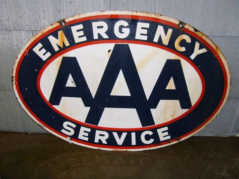 AAA EMERGENCY SERVICE DOUBLE SIDED 1950 S PORCELAIN SIGN 24 X 36