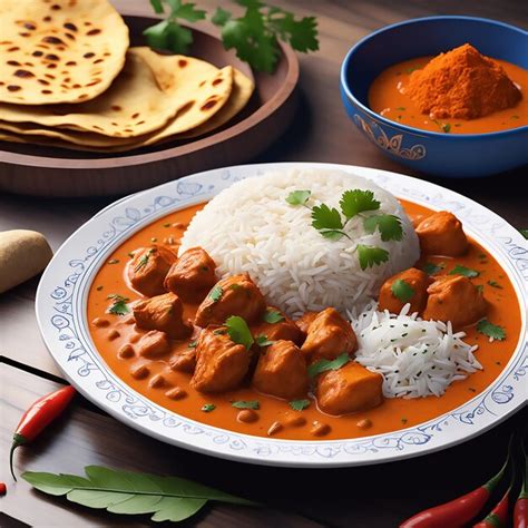 Premium Ai Image A Fragrant Plate Of Creamy Chicken Tikka Masala Served With Basmati Rice And