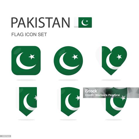 Pakistan 3d Flag Icons Of 6 Shapes All Isolated On White Background