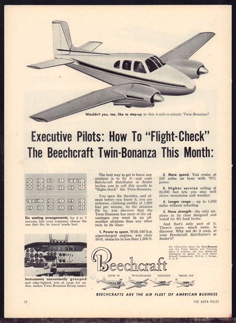 1958 Beechcraft Twin Bonanza Personal Plane Vintage Aircraft Aviation