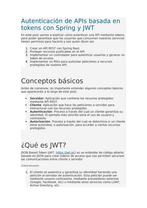 Autenticación de APIs basada en tokens con Spring y JWT Autenticación