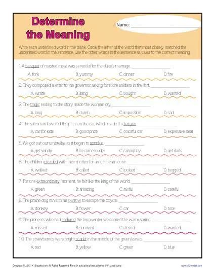 Determine The Meaning Context Clues Worksheets For 4th Grade