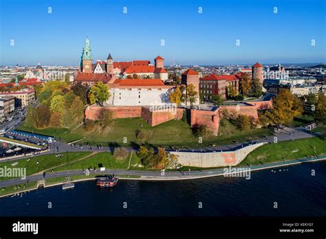 Panorama Of Cracow Poland With Royal Wawel Castle Cathedral And