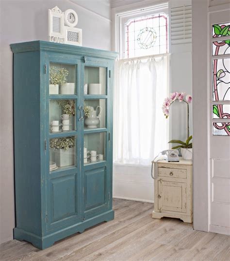 Vetrina Legno Blu Shabby Chic Mobili Provenzali On Line