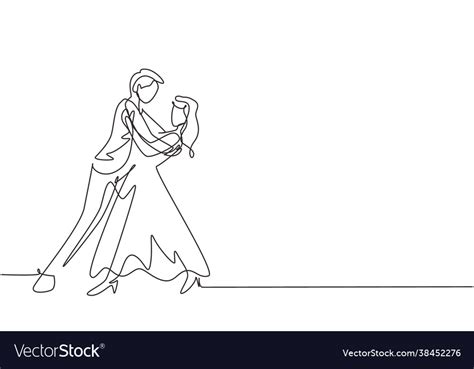 Single One Line Drawing Man And Woman Romantic Vector Image