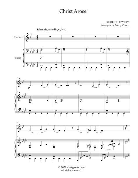 Christ Arose Clarinet Piano Arr Marty Parks Sheet Music Robert Lowery Clarinet And Piano