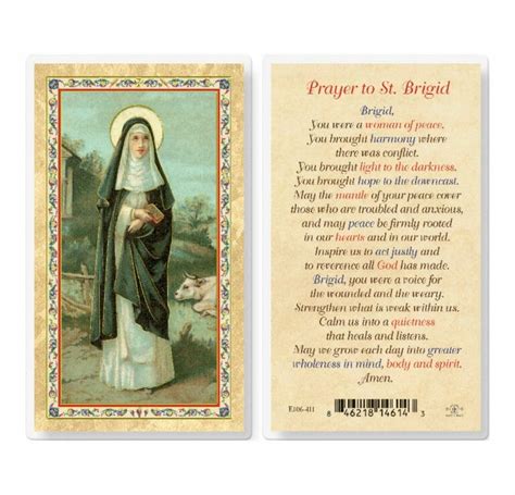 St Brigid Laminated W Prayer Gold Stamped Laminated Holy Card