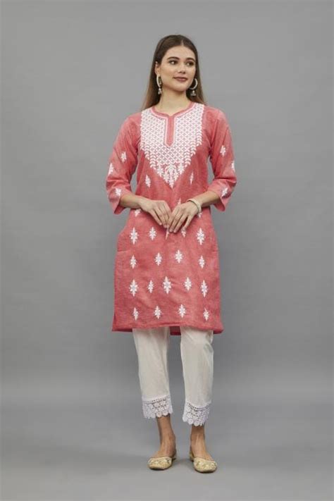 Buy Kalakarm Embroidered Lucknowi Chikankari Khadi Cotton Kurta Online