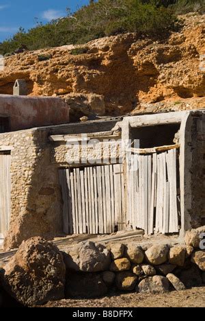 Boat Hut At Benirras Bay San Miguel Ibiza Spain Detail View Stock