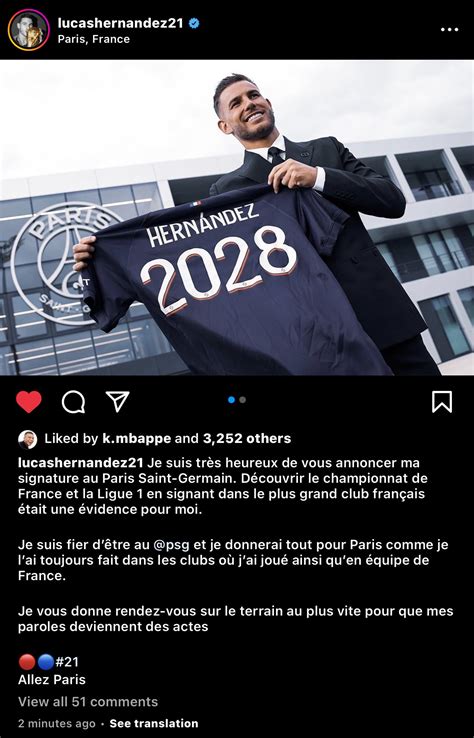 Psg Report On Twitter Lucas Hern Ndez On Ig I Am Very Happy To