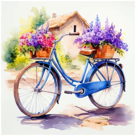 Premium Vector Bicycle With Flowers Watercolor Paint