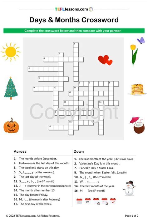 Days Months Crossword Days And Months Months In A Year Crossword