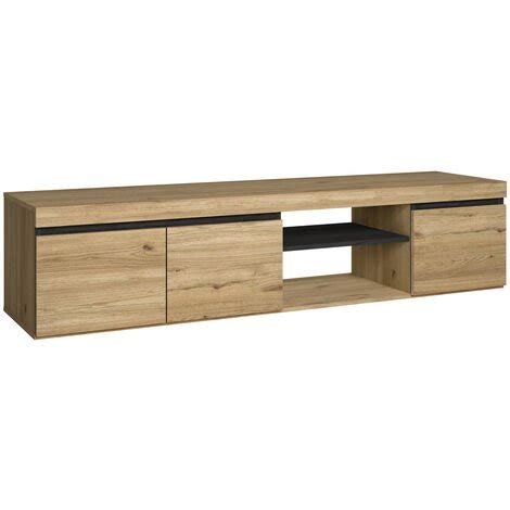 Skraut Home Meuble Tv Mod Naturale Ch Ne Noir Portes Et