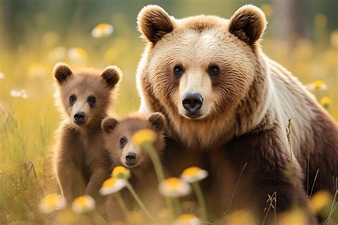 Premium Photo | Grizzly bear mother and cubs