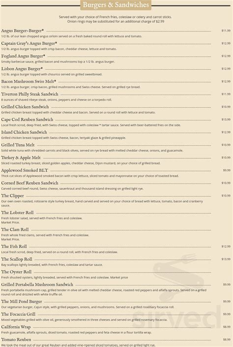 Four Corners Grille Menu In Tiverton Rhode Island Usa