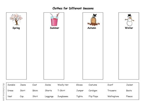 Clothes For Different Seasons English Esl Worksheets Pdf And Doc