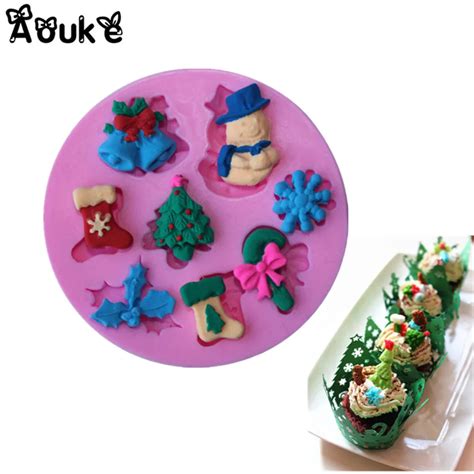 Snowman Snowflakes Shape Embossed Liquid Silicone Cake Mold Fondant Decorating Tools Chocolate