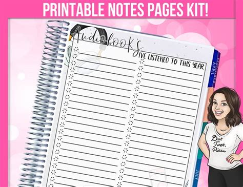 Printable Notes Page Kit Audiobook Tracker Printable Etsy