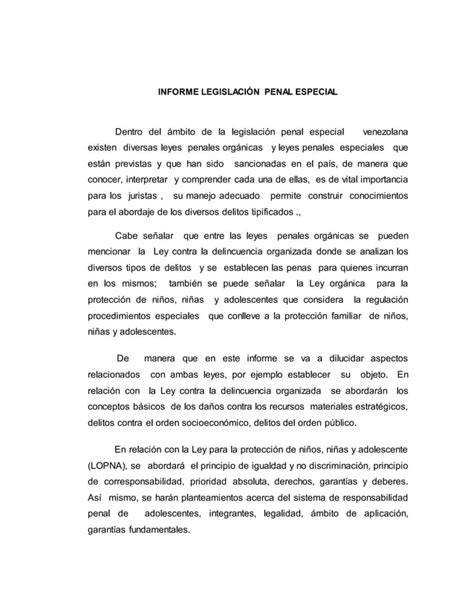 Informe Legislacion Penal Especial Pdf