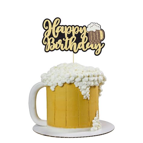 Gyufise 1pcs Beer Mug Happy Birthday Cake Topper Glitter Cheers Beers Cake