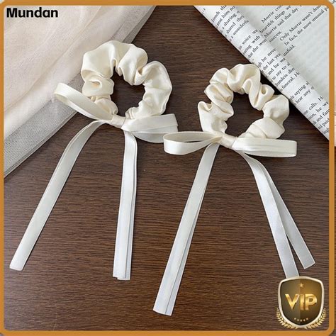 MUNDAN 2pcs Bowknot Hair Rope White Bow Ribbon Large Intestine Ring