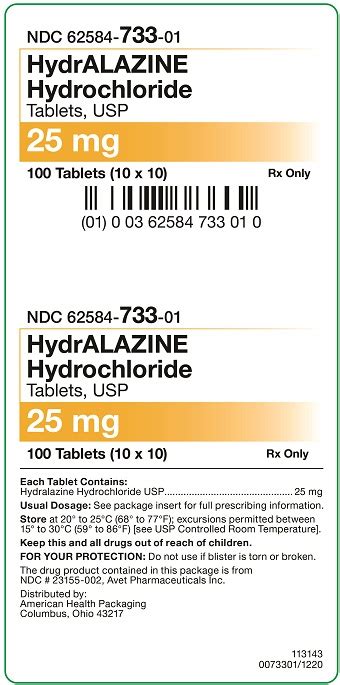 Rx Item Hydralazine 25mg Tab 100 By Ahp Gen Appresoline