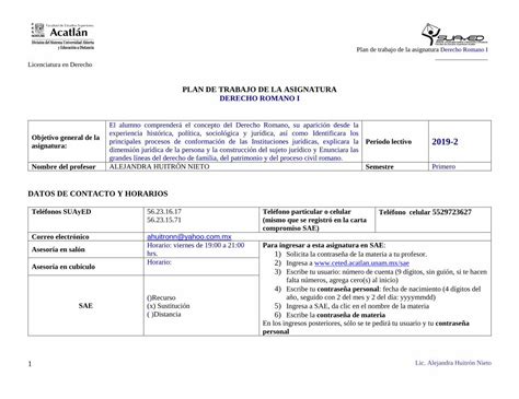 Pdf Plan De Trabajo De La Asignatura Derecho Romano I