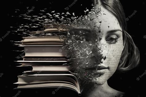 Premium Photo Double Exposure Merging Human Face Into Books And