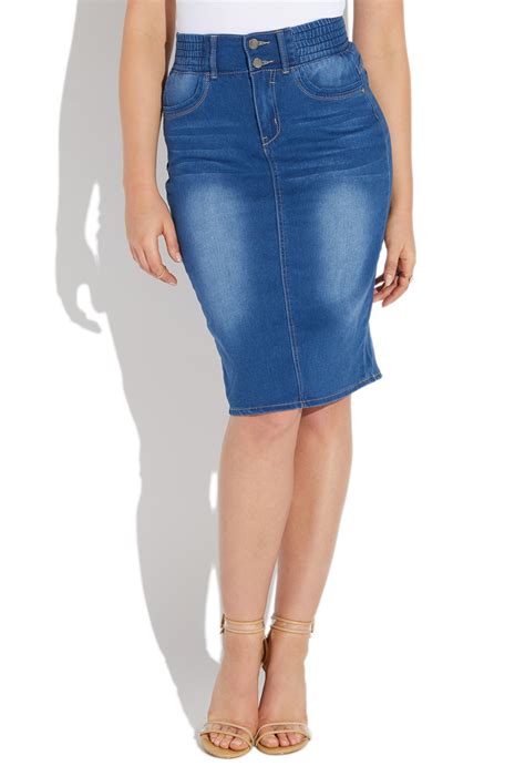 Elastic Waist Denim Midi Skirt Shoedazzle