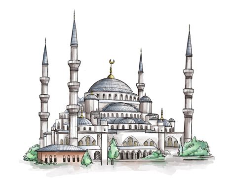 Premium Vector | Watercolor Sketch of Blue Mosque Sultanahmet in Istanbul Turkey