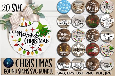 Christmas Round Signs Svg Bundle Svg Holiday Door Hanger Etsy