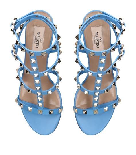 Womens Valentino Garavani Blue Leather Rockstud Sandals 60 Harrods UK