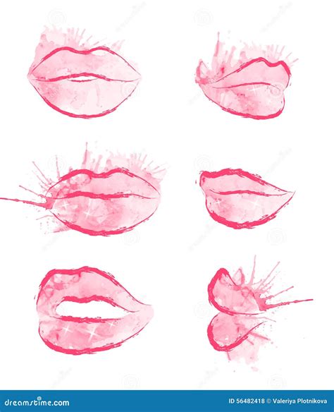 Set Of Vector Watercolor Lips Stock Vector Illustration Of Fashion