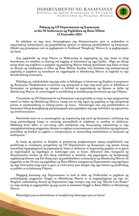 College Of Social Sciences And Philosophy Pahayag Ng Up Departamento