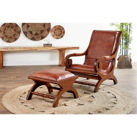 Litton Lane Brown Upholstered Leather Teak Wood Accent Chair With