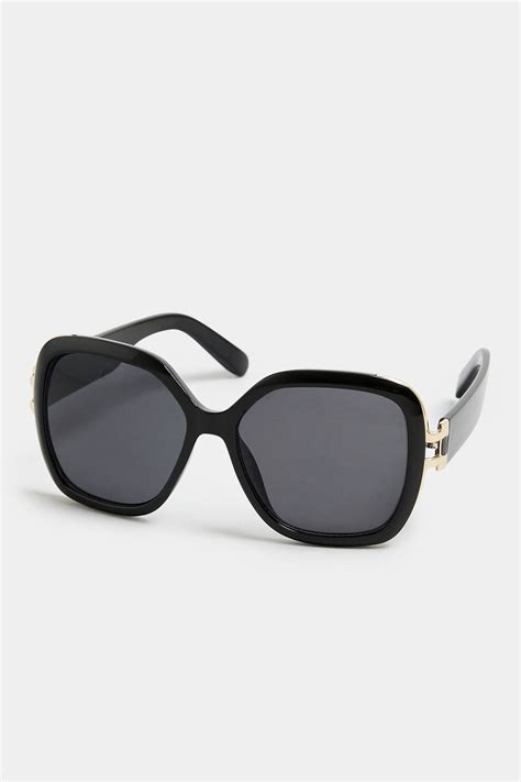 Black Oversized Frame Gold Tone Detail Sunglasses Yours Clothing