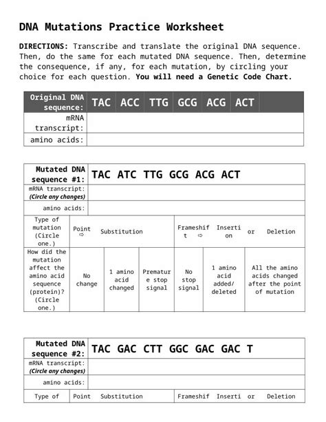 (DOC) Worksheet: Mutations Practice - Deer Creek High School · Web ...