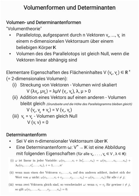 LAAG Volumenform Determinanten Lineare Algebra Und Analytische