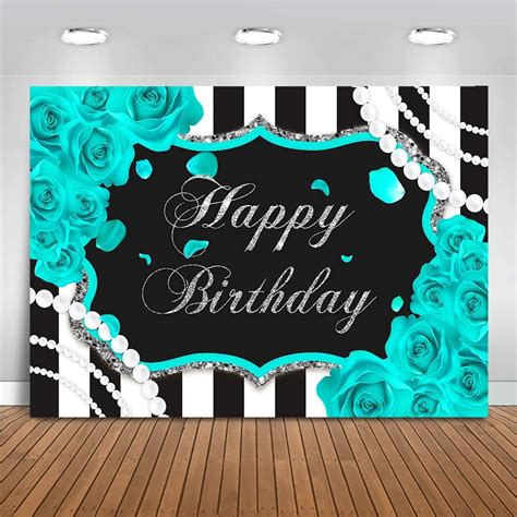 Amazon Mocsicka Silver Turquoise Floral Birthday Backdrop For