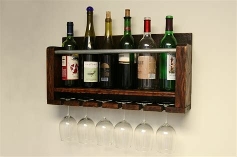 Buy Hand Made Simply Rustic 6 Bottle Wall Mount Wine Rack With 6 Glass