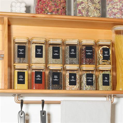 Comsaf 12pcs Glass Spice Jars With Bamboo Lid 8oz Airtight Square