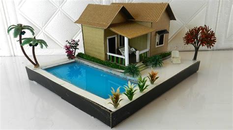 How To Make Beautiful Mini Cardboard House Model With Swimming Pool And Garden 148 Youtube