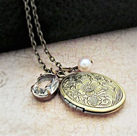 Personalized Locket Necklace Antiqued Locket Pendant Unique Etsy