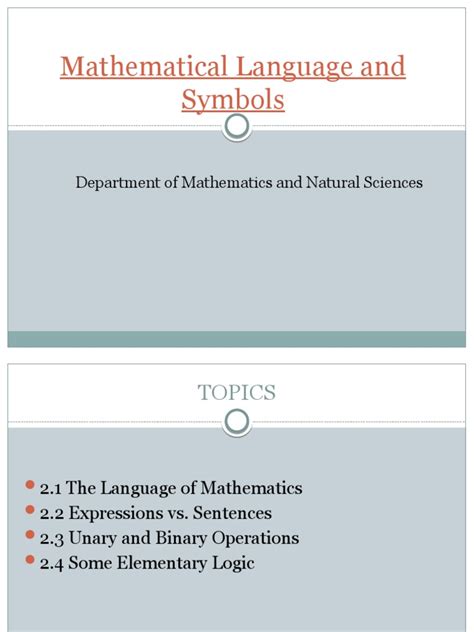 Mathematical Language And Symbols Department Of Mathematics And