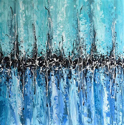 Aqua Blue Horizon - Abstract acrylic painting on canvas, palette knife ...