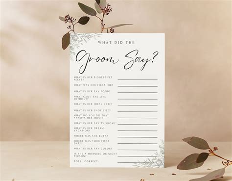 What Did The Groom Say Game Greenery Minimalist Bridal Shower Game