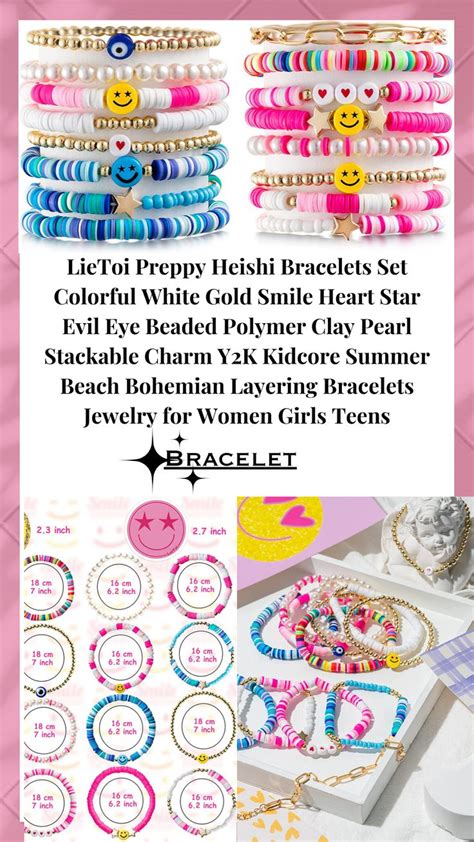 LieToi Preppy Heishi Bracelets Set Colorful White Gold Smile Heart Star