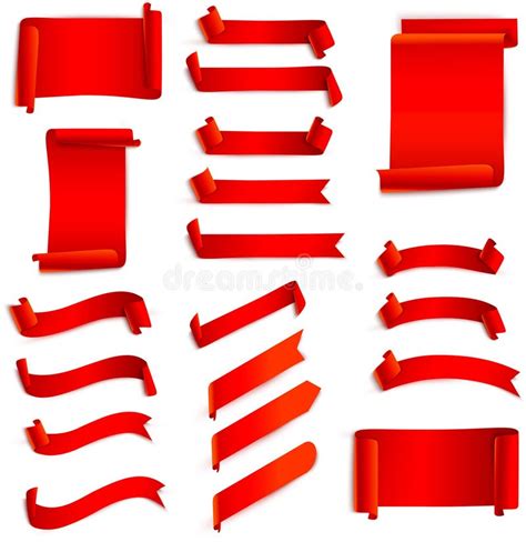 Set Of Red Ribbons Isolated On White Stock Vector Illustration Of