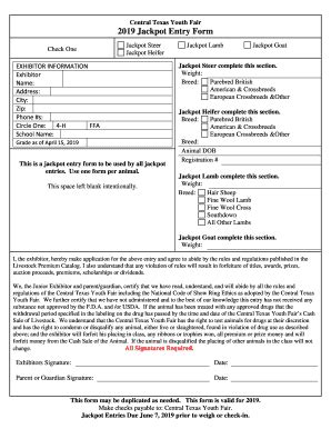 Fillable Online Central Texas Youth Fair Jackpot Entry Form Fax